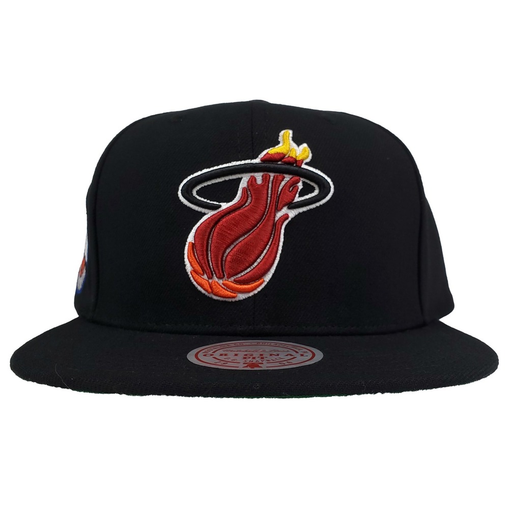 Miami Heat Mitchell & Ness‎ NBA Snapback Hat Cap 3D Logo Side Logo Black NWT